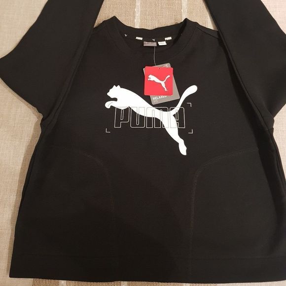 NWT Puma women's Logo black white sweatshirt, Small, new with tags,Relaxed - Picture 5 of 8